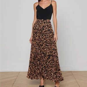 L'AGENCE Pleated Maxi Skirt in Brown Multi